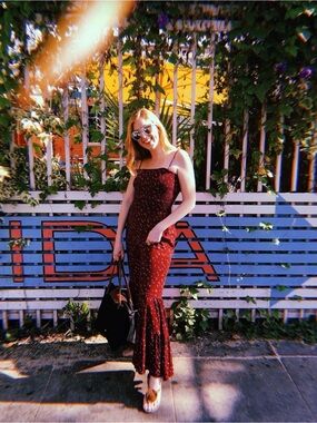 Storia Burgundy Spaghetti-Strap Flare Jumpsuit